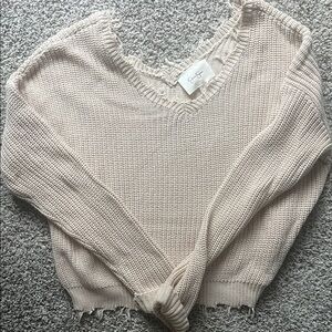 NEW Light Beige Distressed V-Neck Women’s Sweater!!